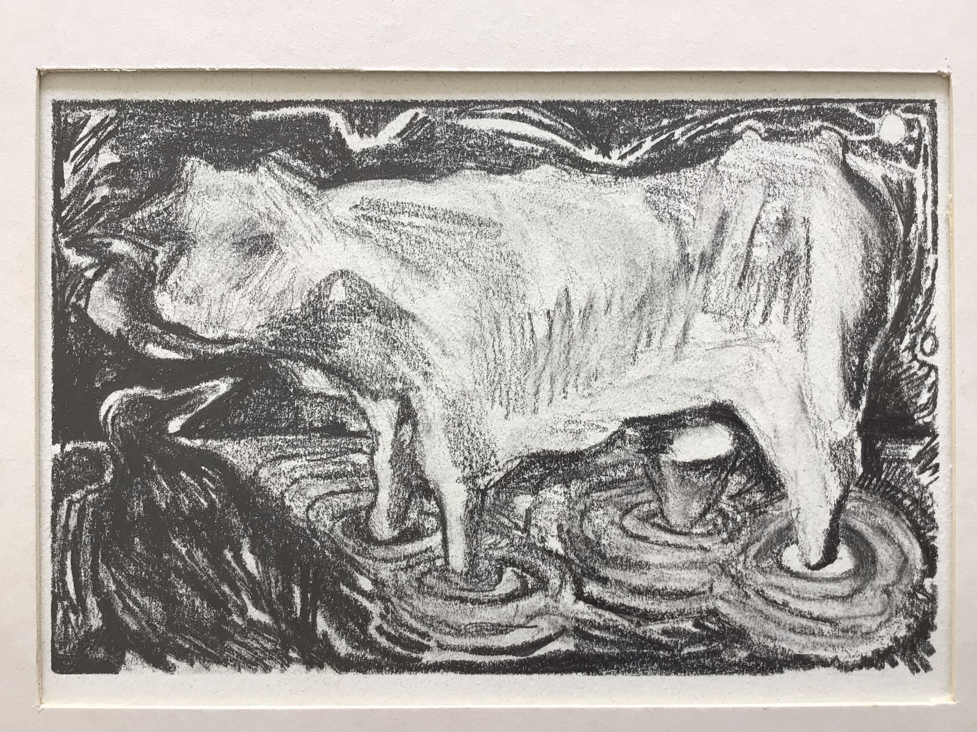 Crow Speaks to Cow as She is Sinking — pencil drawing by Joe Edward